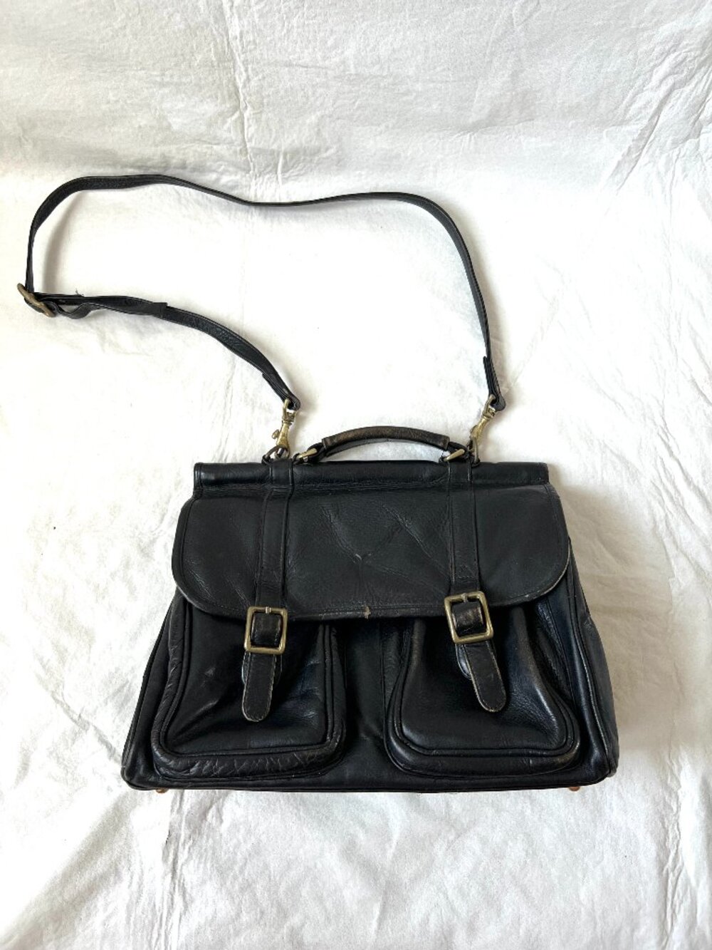 Frye purse Satchel bag black leather top handle crossbody flap buckle shoulder